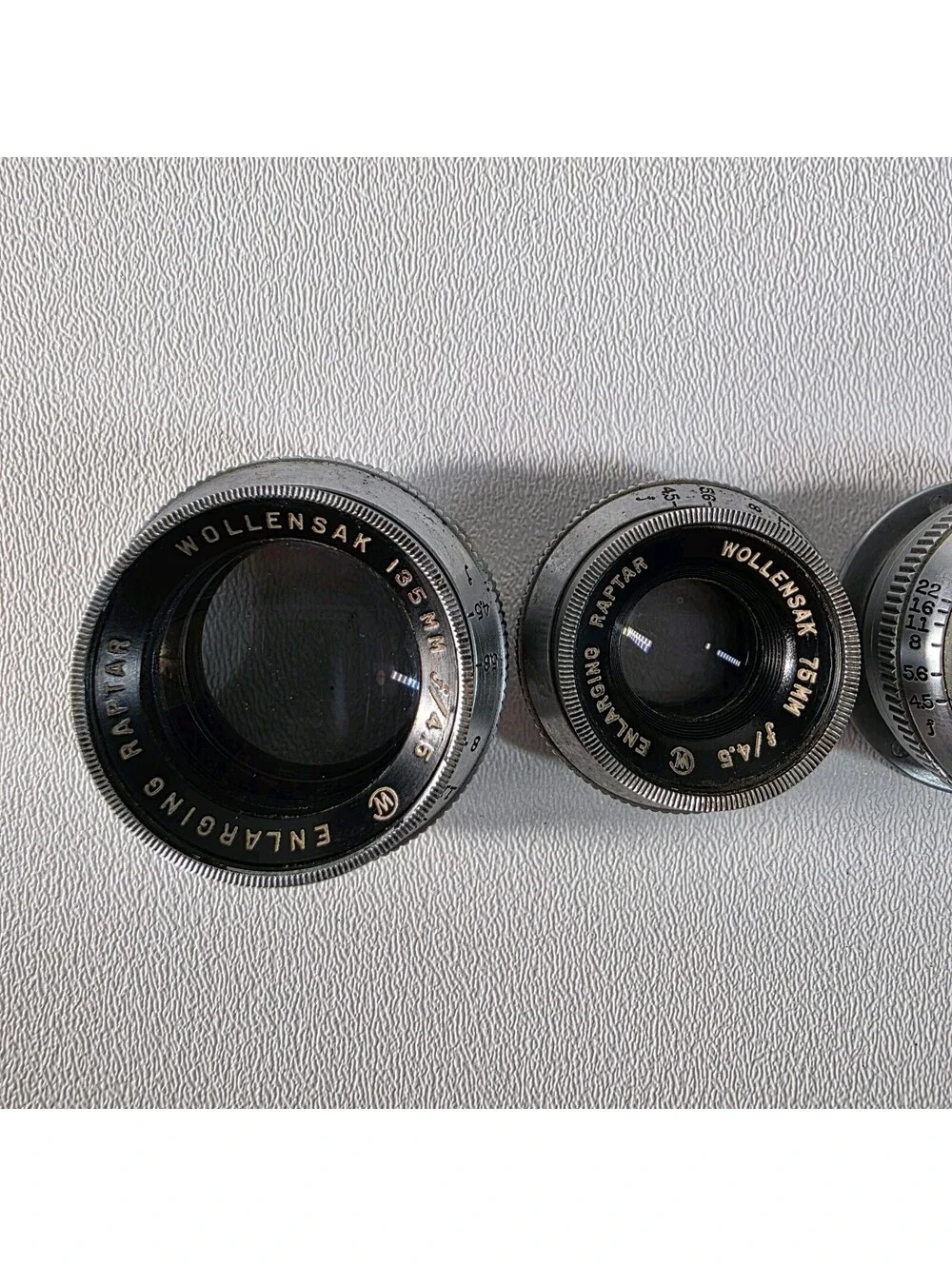 AS-IS: Vintage Wollensak Enlarging Raptar Lens Lot 135mm 75mm 50mm f/4.5 Fungus